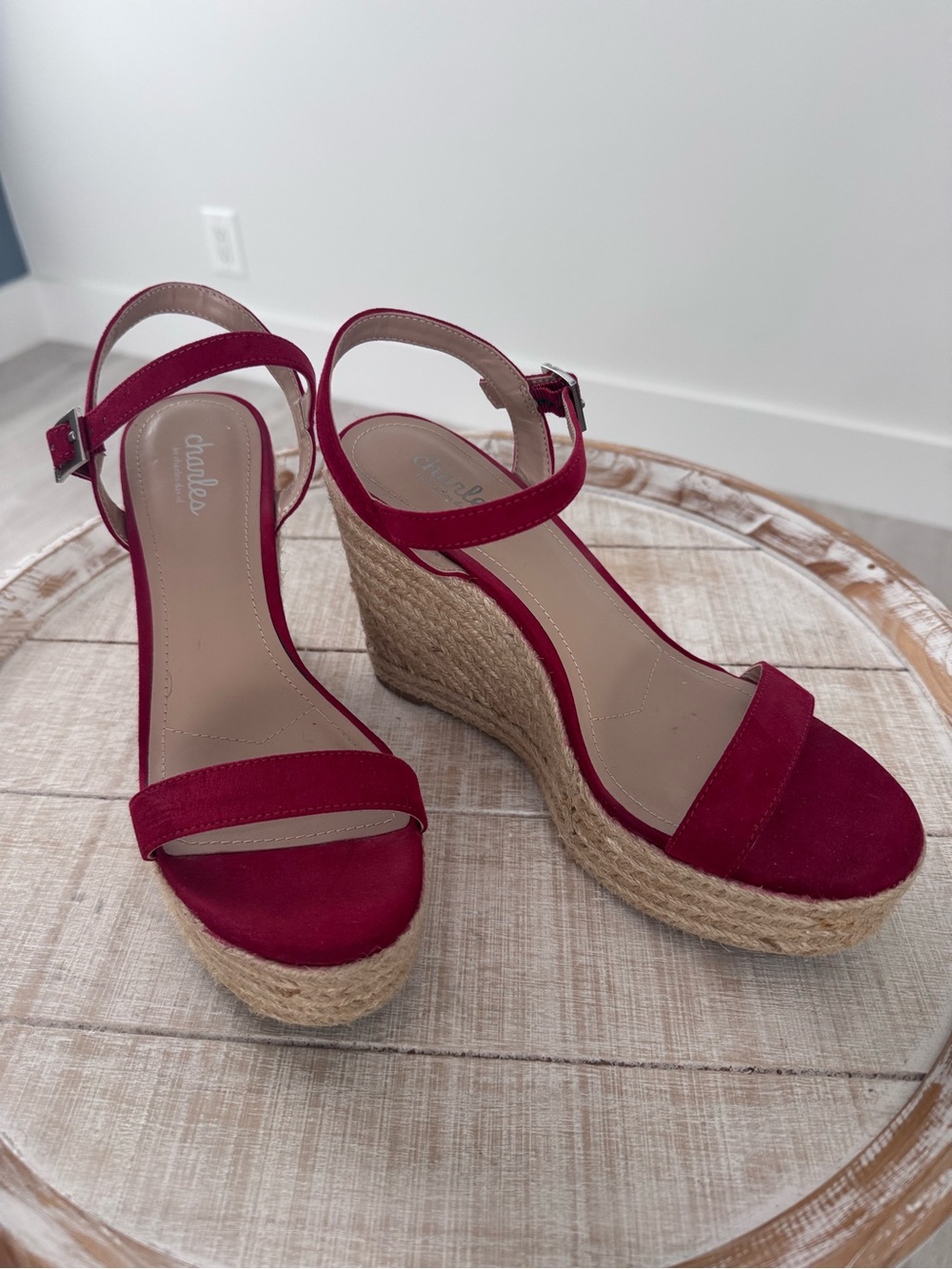 Charles David Burgundy Suede Espadrille Wedge Sandals